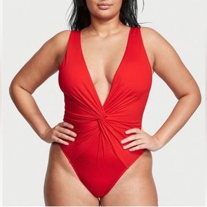 NWT Victoria’s Secret Swim Twist Plunge Ribbed One-Piece Red Swimsuit Size L